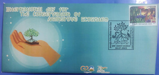 International day for conservation of mangrove ecosystem - special cancellation on private cover with related matching stamp.