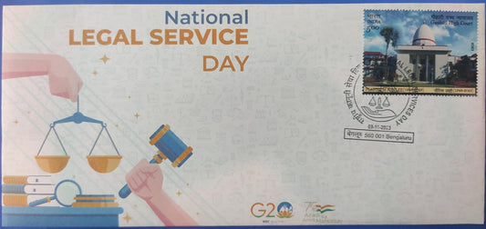 National Legal Service day special cancellation issued on 09-11-23 from Bengaluru-on private cover with appropriate stamp of High Court.