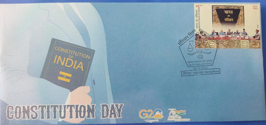 Constitution day special cancellation issued on 26-11-23 from Bengaluru-on private cover with appropriate stamp of Constitution.