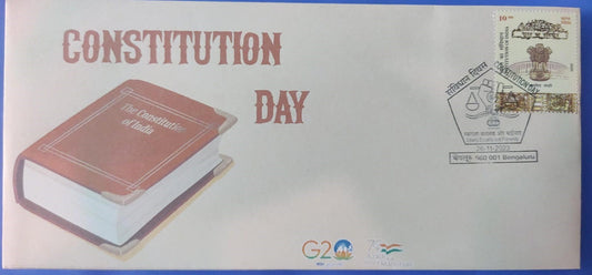 Constitution day special cancellation issued on 26-11-23 from Bengaluru-on private cover with appropriate stamp of Constitution.