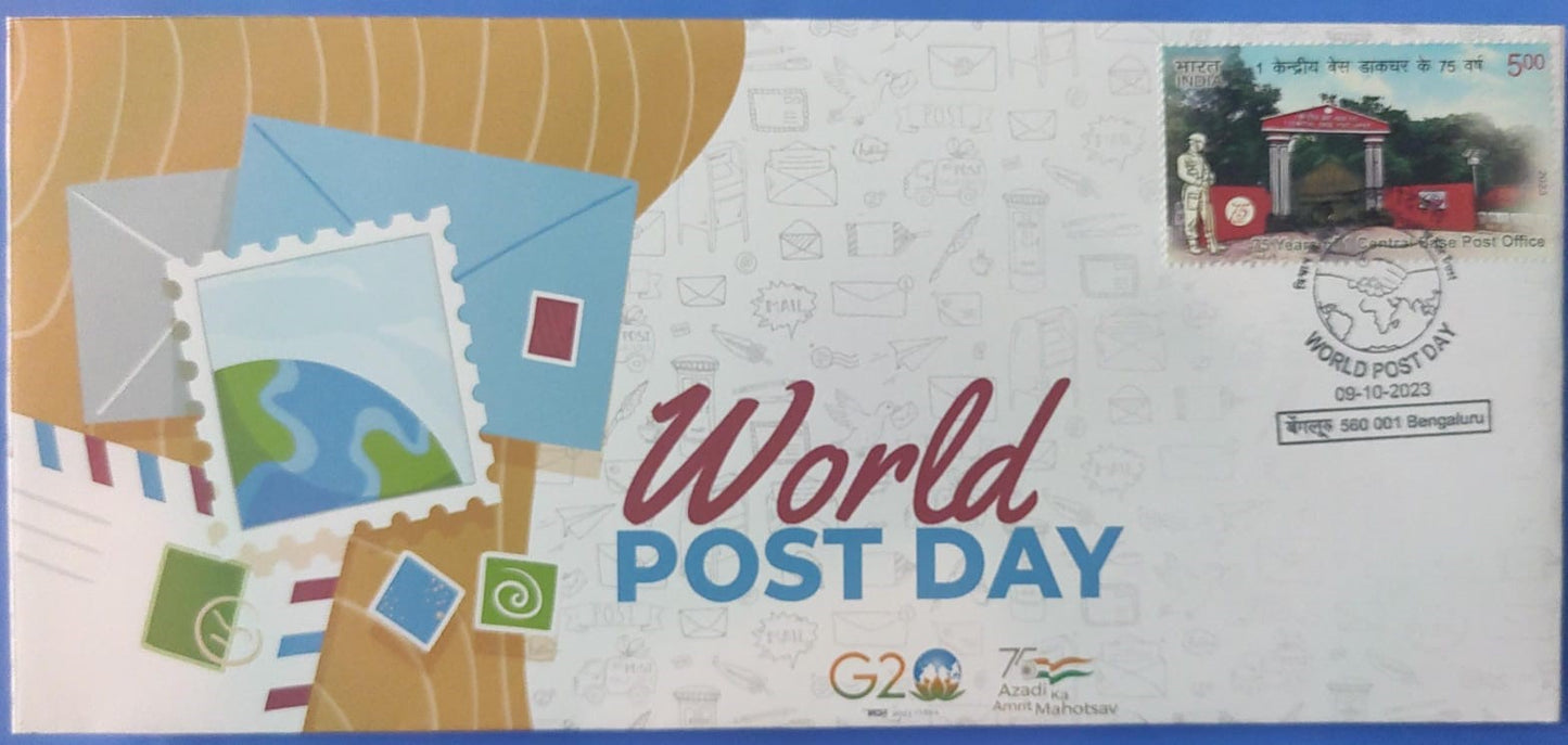 World Post day special cancellation issued on 09-10-23 from Bengaluru-on private cover with appropriate stamp of Post Office.