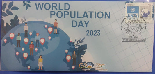 World Population Day 2023 special cancellation issued on 11-07-2023 from Bengaluru -on private cover