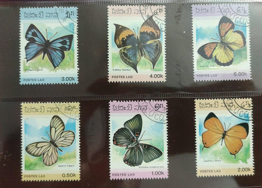 Laos 6 beautiful stamps on Butterflies 🦋 🦋 cancelled.