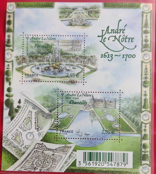 France high FV two stamps in MS   Castle and gardens
