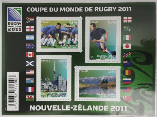 France 2011 MS with 4 stamps on football ⚽.  Featuring participants' Country flags.