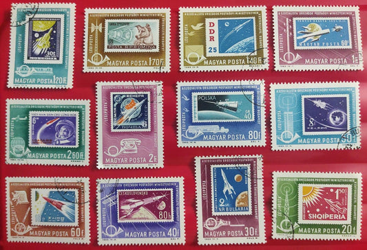 Hungary 1963 set of 12 stamps in stamps and space exploration theme.