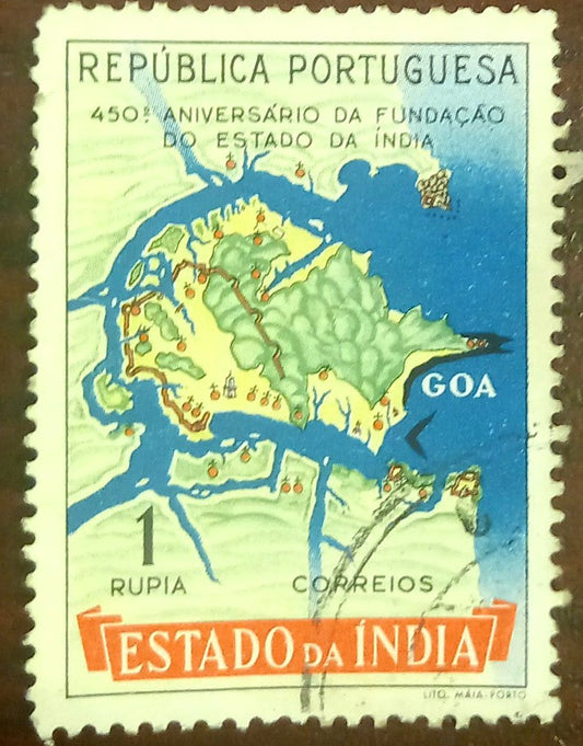 Portugues India. Goa Map. Arrived In India Anniversary. Fine Used Classic Stamp