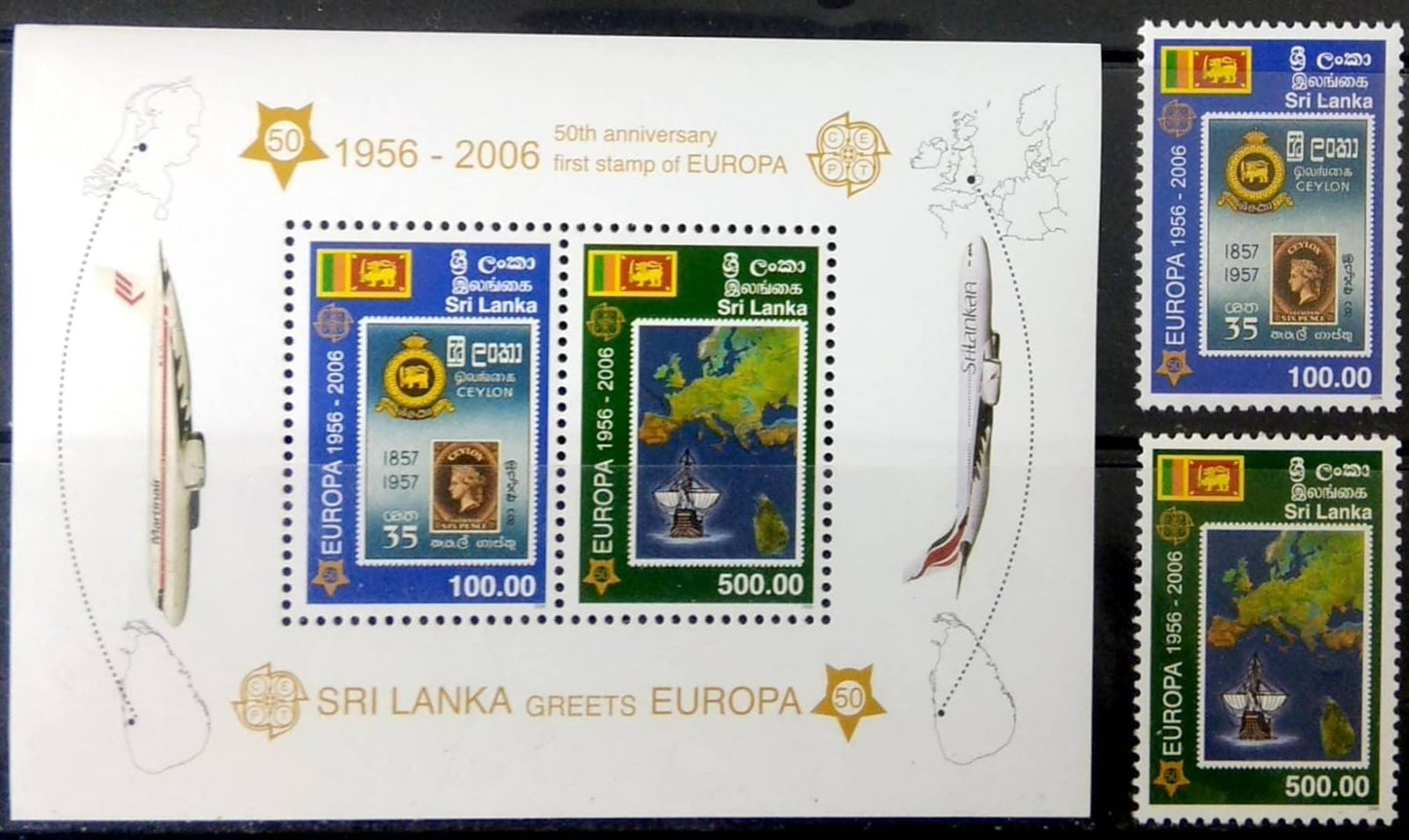 SRI LANKA  2006 EUROPA ISSUE STAMP ON STAMP THEME MNH SOUV SHEET with  Complete set  of  2 stamps. Scott cat $ 27