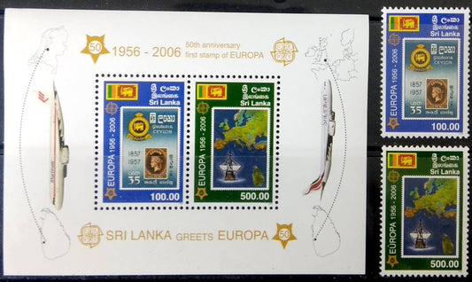 SRI LANKA  2006 EUROPA ISSUE STAMP ON STAMP THEME MNH SOUV SHEET with  Complete set  of  2 stamps. Scott cat $ 27