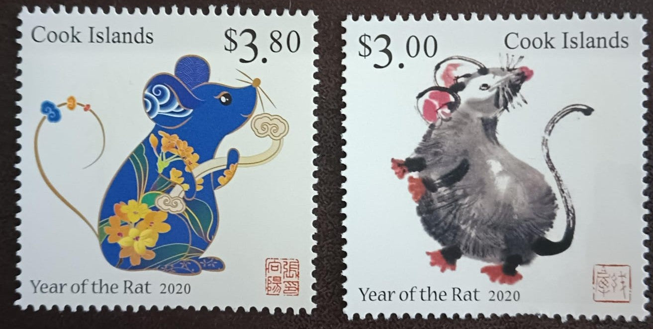 Cook island  pair of stamps on year of rat 🐁