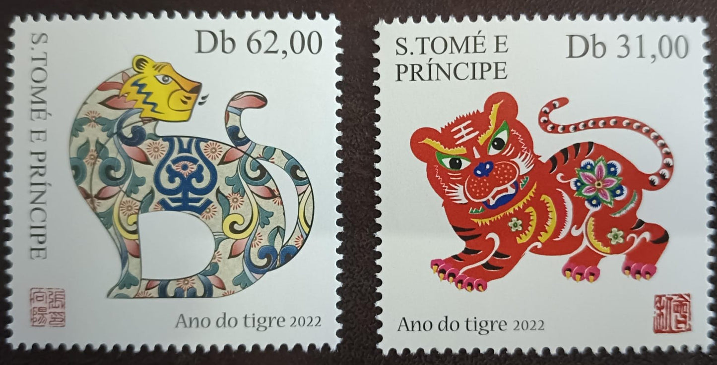 Sao tome and Principe pair of stamps on year of tiger 🐅 🐯