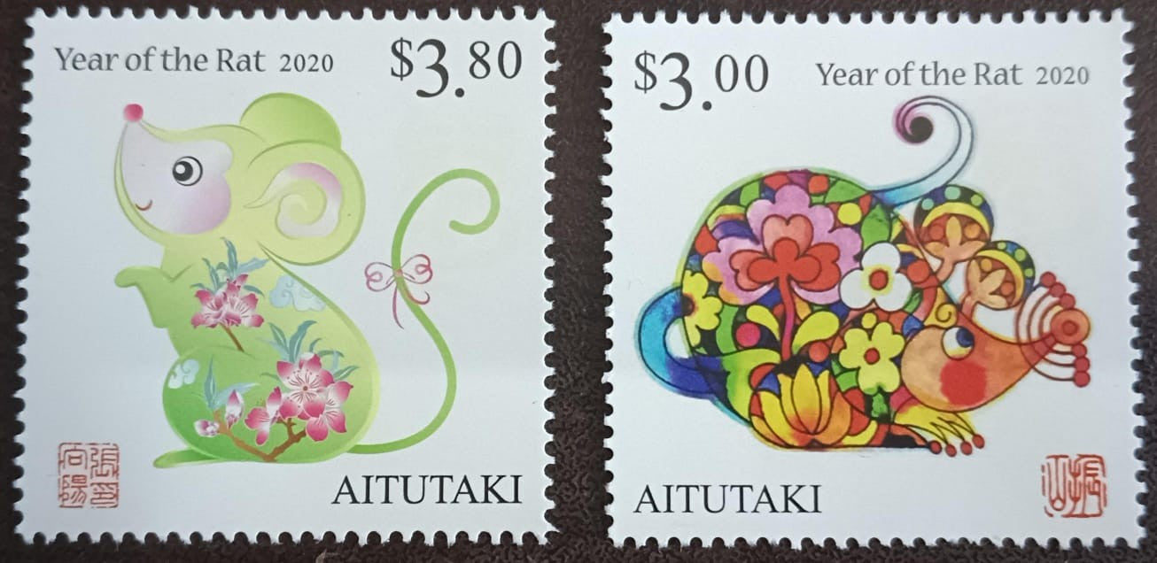 Aitutaki pair of stamps on year of rat 🐁