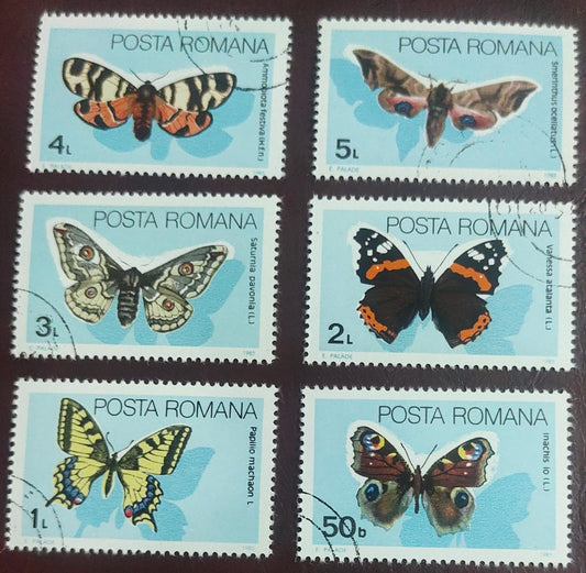 Romania 6 beautiful stamps on Butterflies 🦋🦋. Cancelled