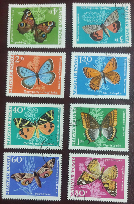 HUNGARY 1969 beautiful set of 8 stamps on Butterflies 🦋🦋 cancelled.