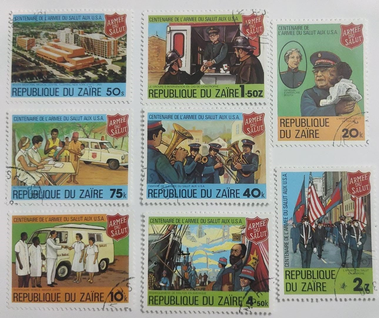 Zaire 1980- 8 different cancelled stamps on various themes.