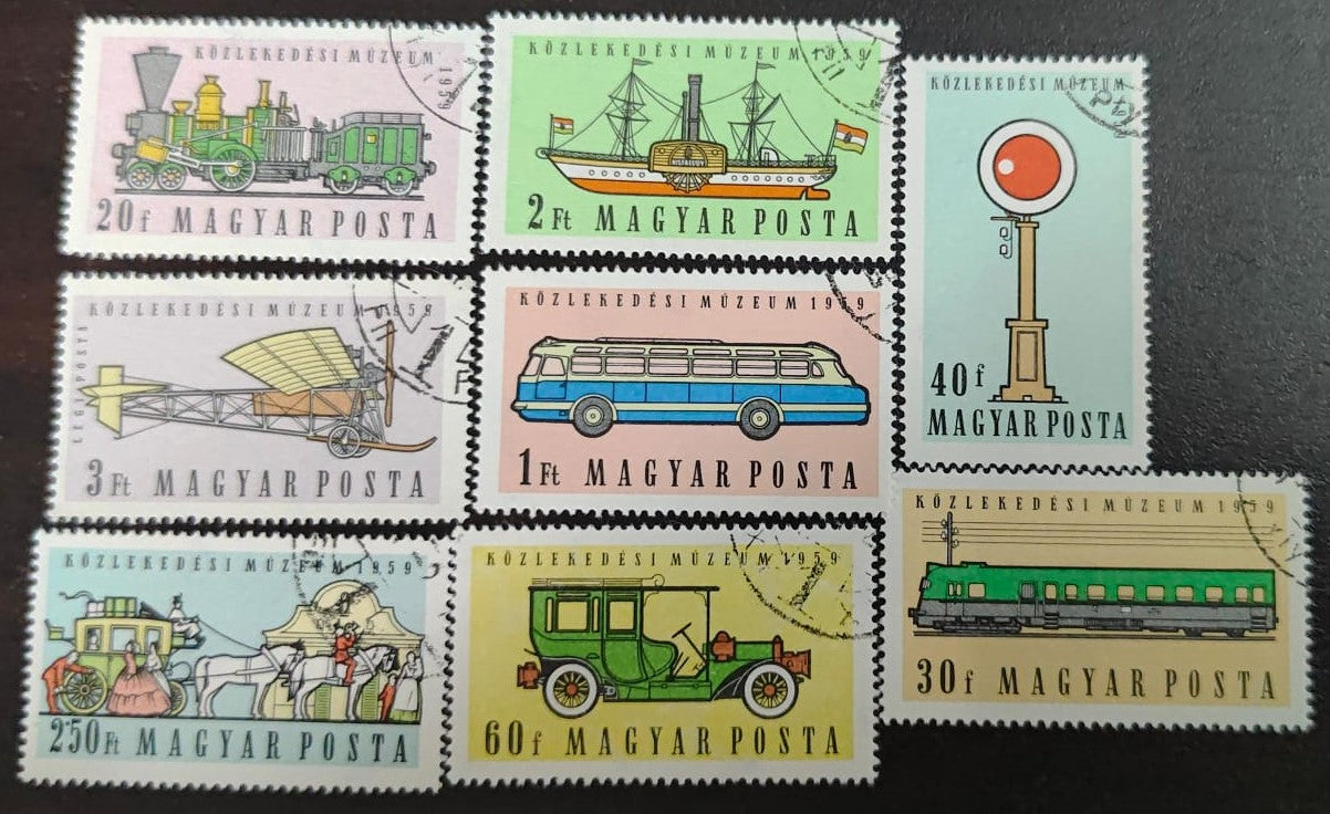 Romania 8 different cancelled stamps on means of transport