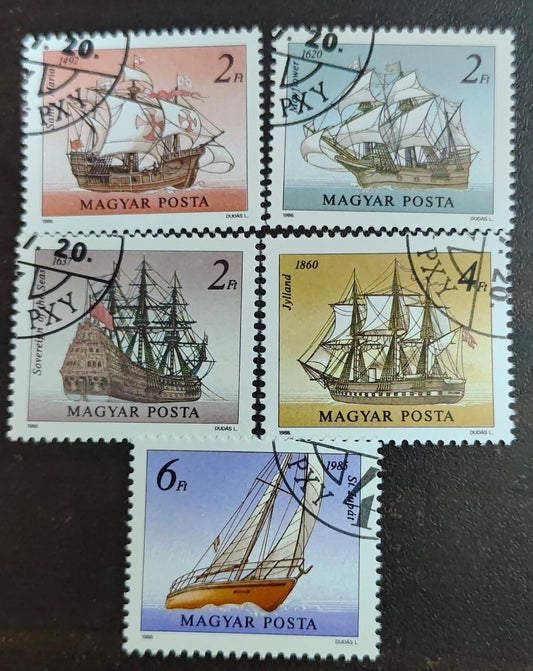 Hungary 5 different cancelled stamps on ships. 🚢