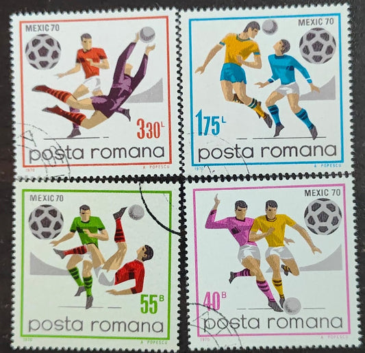 Romania 4 cancelled stamps on football ⚽