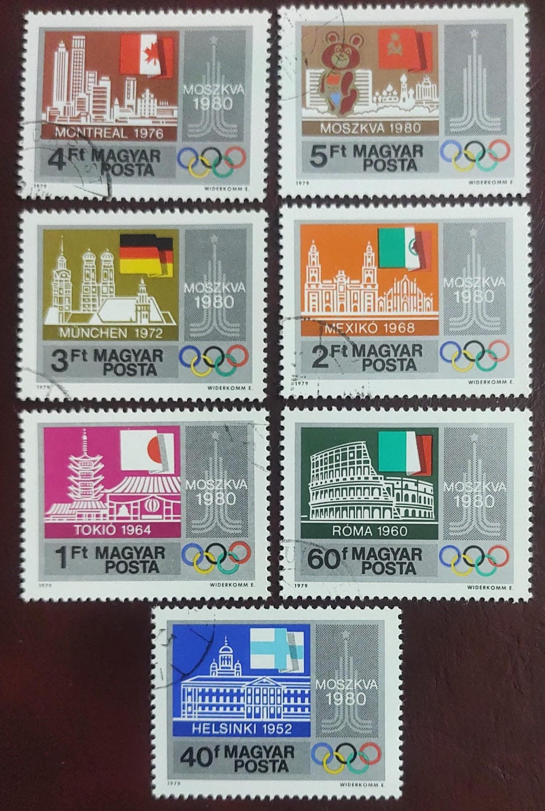 Hungary 1979 set of 7 stamps on Olympics and flags of participant countries.