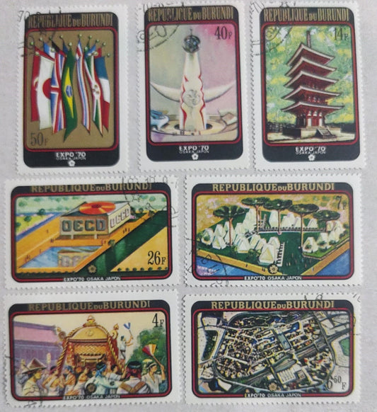 1970 Burundi set of 7 cancelled stamps on Expo70