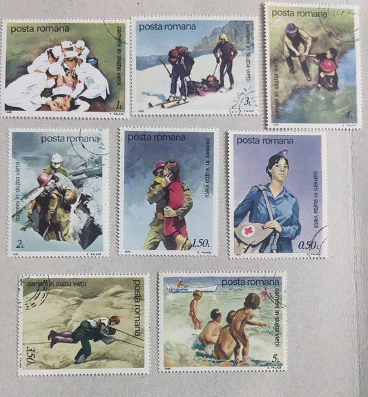 Romania 1989-- 8 different cancelled stamps on medical emergency