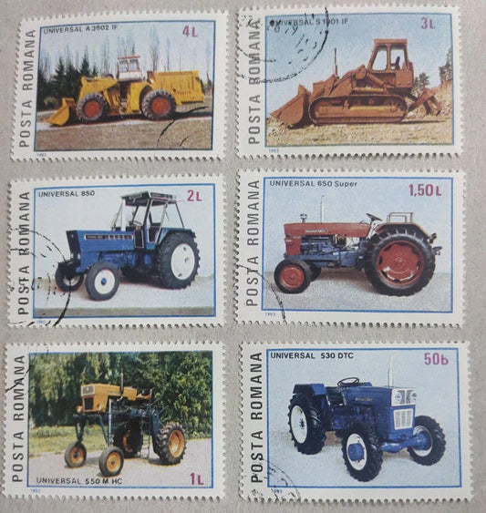 Romania 6 different cancelled stamps on Construction vehicles🚜🚚