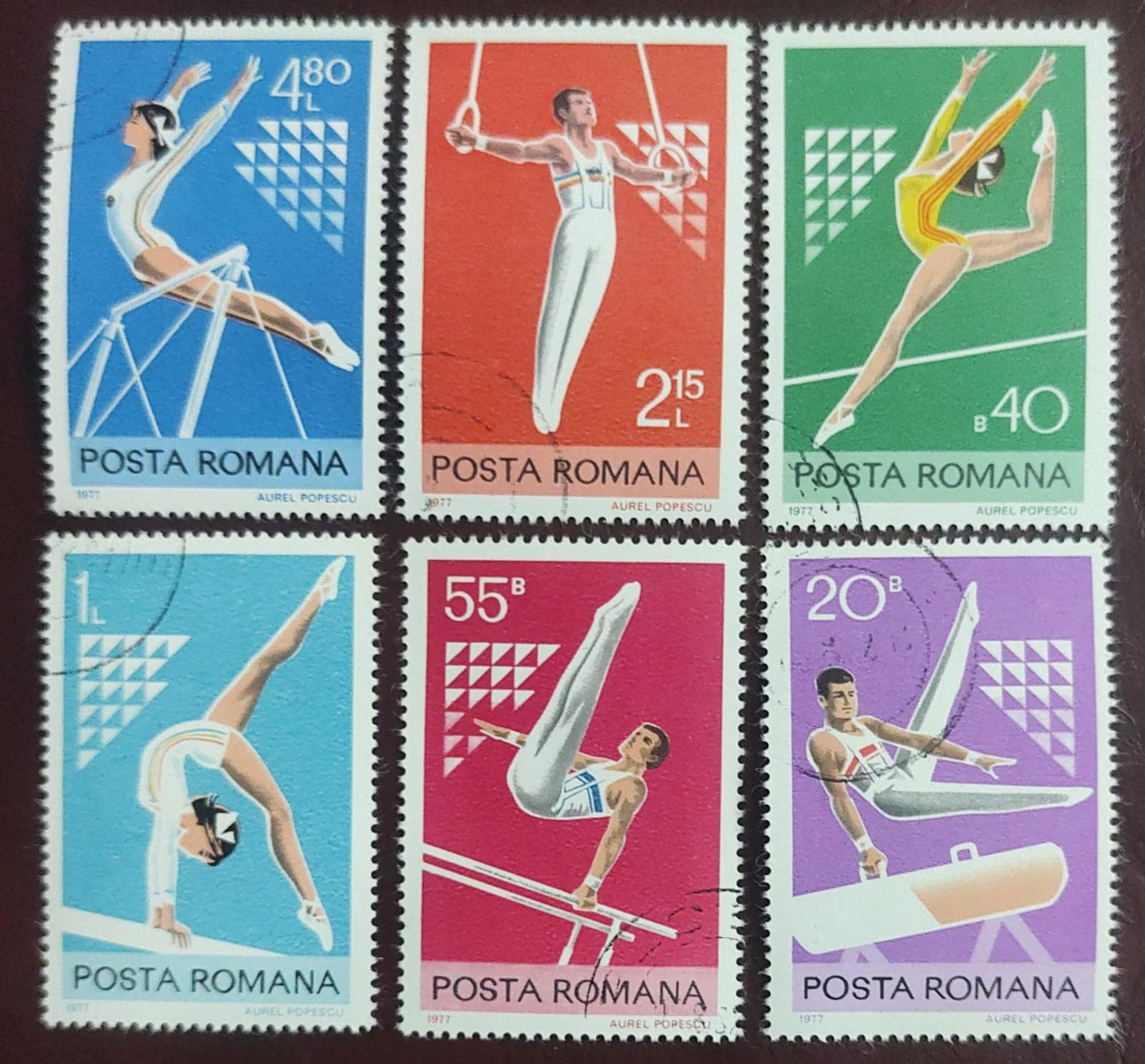 Romania set of 6 stamps on gymnastics. Cancelled.