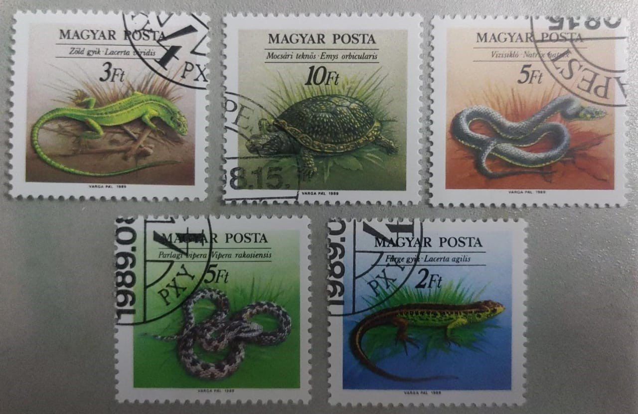 1989 Hungary set of 5 cancelled stamps on reptiles