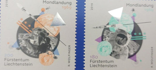 Liechtenstein pair of stamps on space- man on moon.