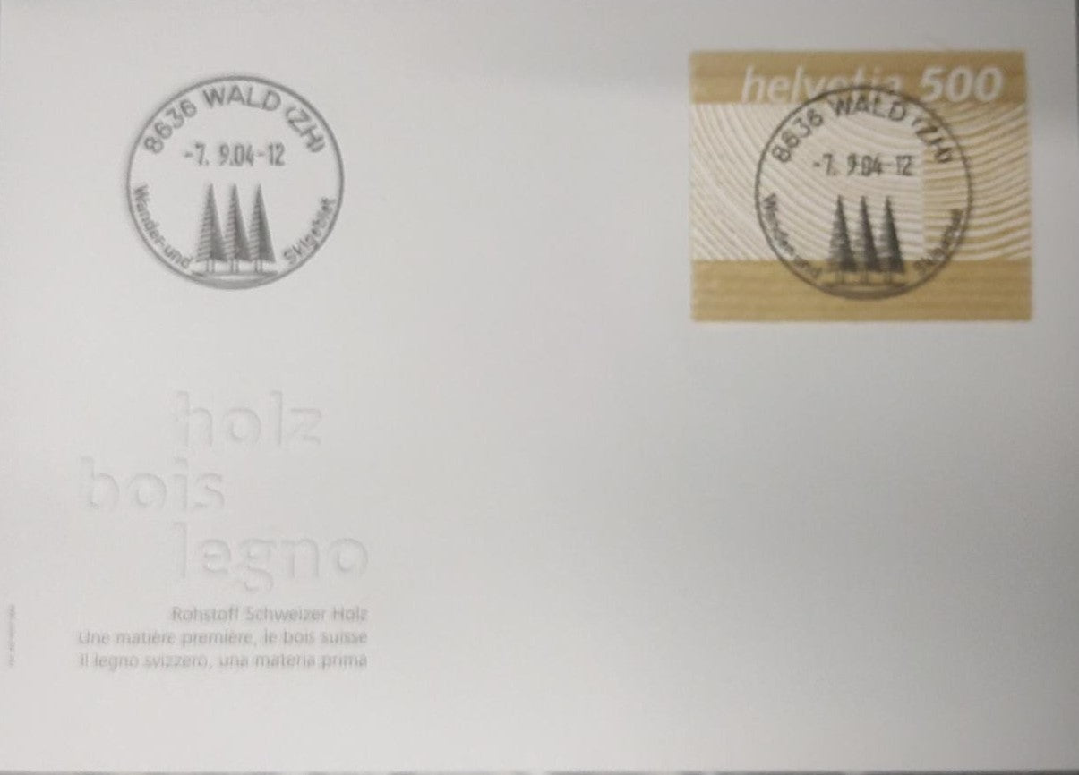 Swiss - their first wood stamp issued in 2004.   Scarce  FDC