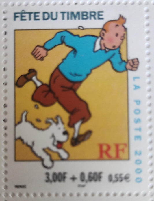 France 2000 single stamp on Tintin- with two donation figures