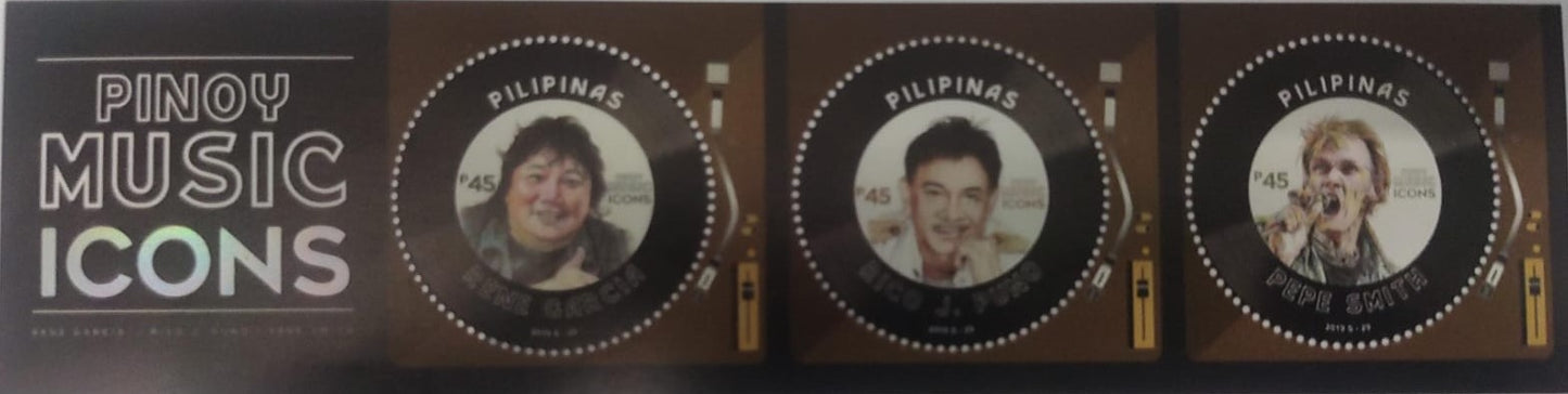 Philippines round stamps in ms with holographic effect.   Music theme.