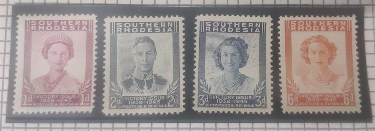 southern Rhodesia 1946 victory issue set of 4 stamps. MNH.   Scarce to get mnh set.