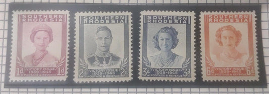 southern Rhodesia 1946 victory issue set of 4 stamps. MNH.   Scarce to get mnh set.
