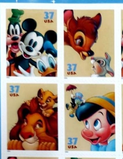 USA Mickey and Disney characters block of 4 different stamps. ... Friendship