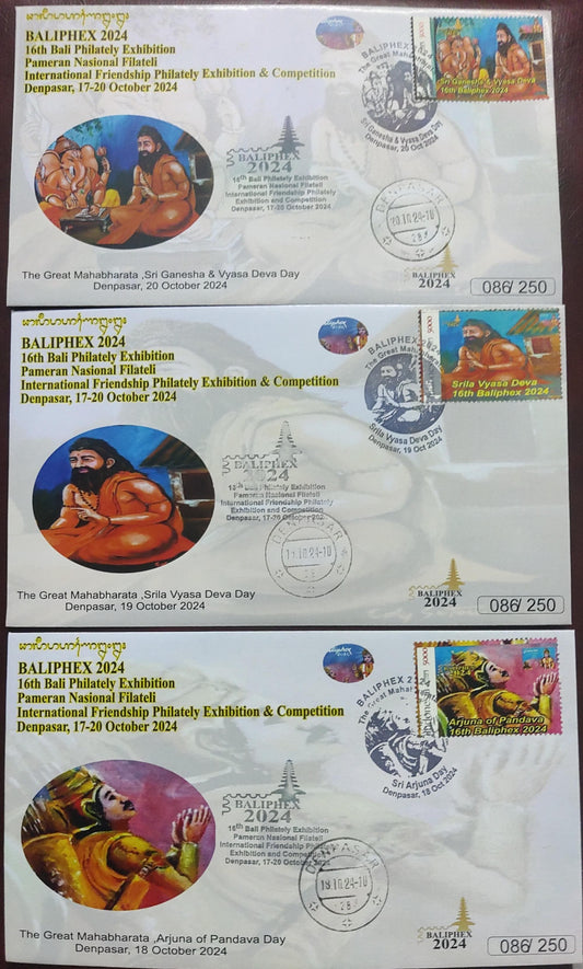 Balipex 2024 set of 5 stamps and covers issued on Hindu epics Mahabharat.