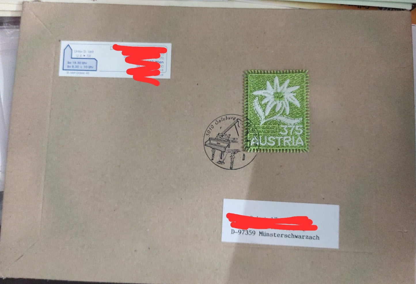 Austria Postally travelled cover with  Unusual embroidery stamp