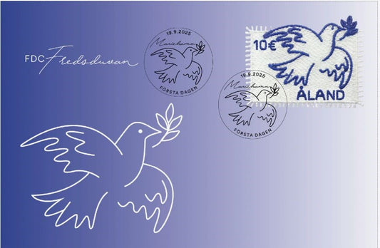 Aland Peace embroidery Dove beautiful High Value stamp. FDC