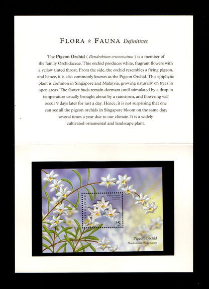 Singapore 2009 – Embroidery on miniature sheet – Pigeon Orchid beautiful MS in folder