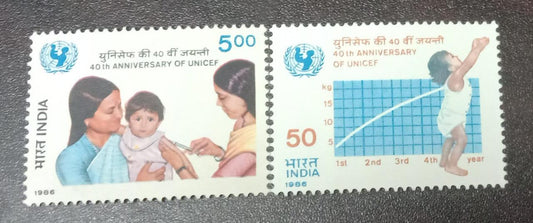 India Mint-1986  40th Anniversary of United Nations  Children's Fund(UNICEF).