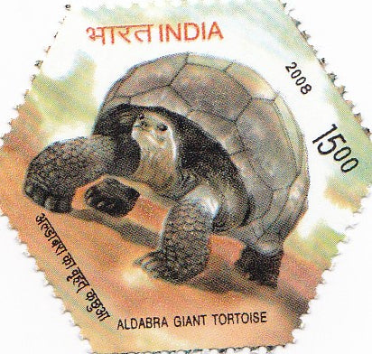 India mint-02 Aug .08 Adwaitya Aldabra Giant Tortoise of Alipore Zoo. Kolkata Hexagonal Design