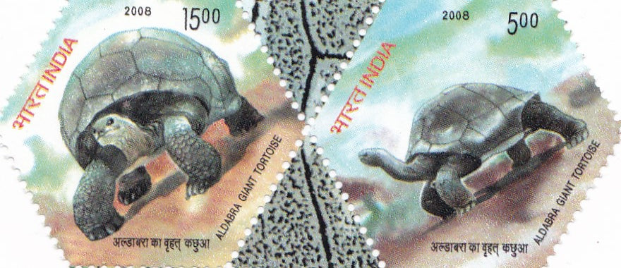 India mint-02 Aug .08 Adwaitya Aldabra Giant Tortoise of Alipore Zoo. Kolkata Hexagonal Design