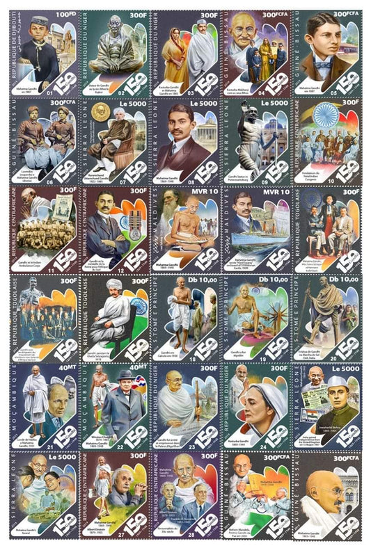 Central African countries 30 value mint stamps-showing moments of Gandhiji's life.