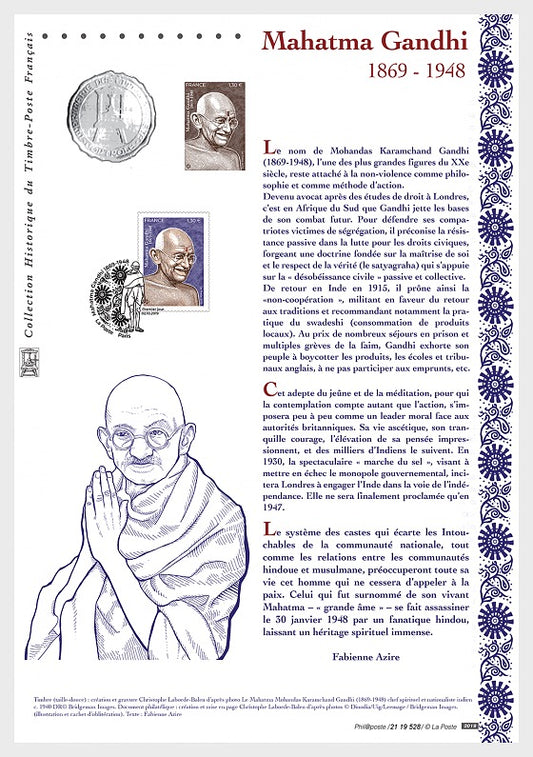 France* 150 th birth anniversary of Gandhiji *philatelic document*