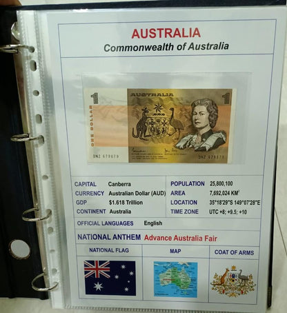 Display sheets of 242 countries with useful details- a must for country wise collection of stamps and currency.