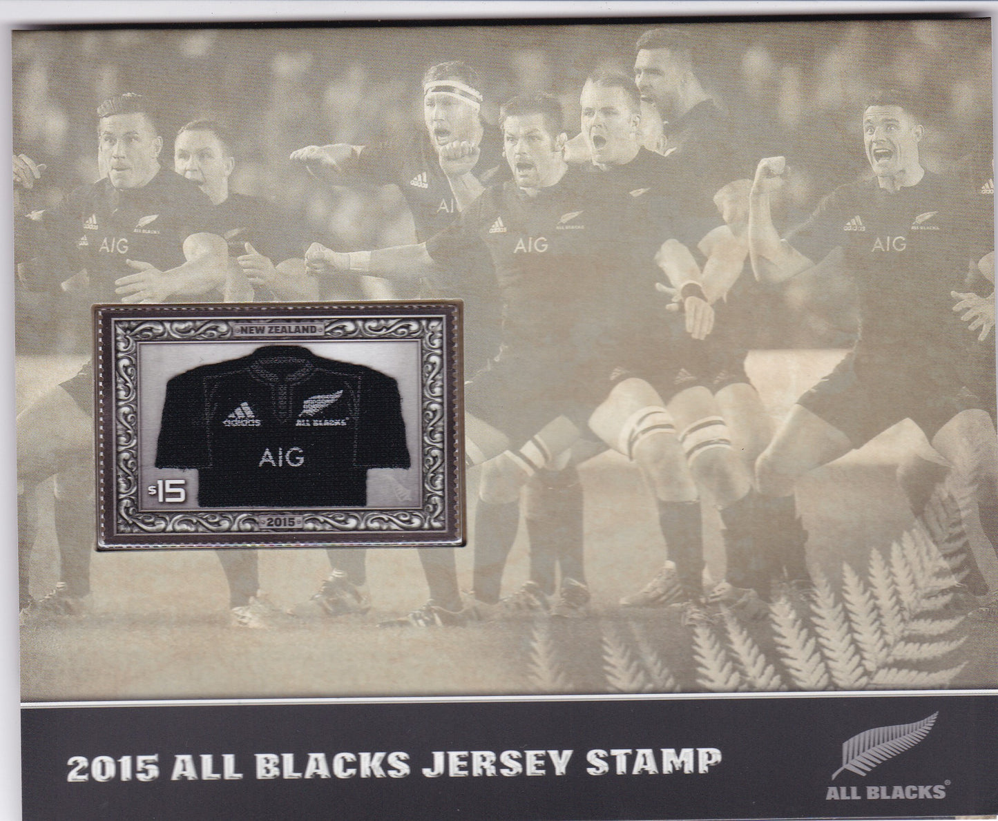 New Zealand Unique stamp made of Real T Shirt material from ADIDAS-all blacks