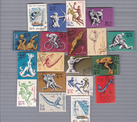 A Collection of 19 stamps (CTO Original)  on The 1980 Olympic Games in Moscow .