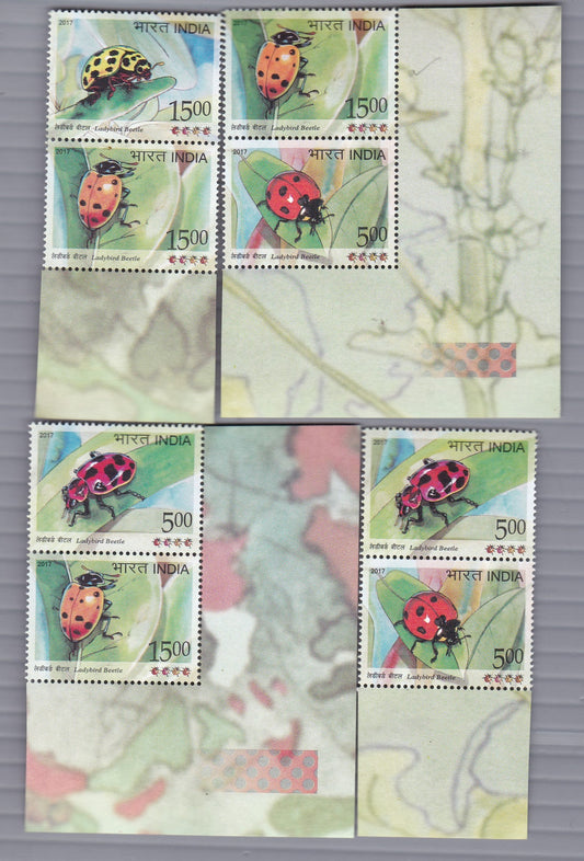 India-Ladybird Beetle Setenant Pairs-4 Varieties.