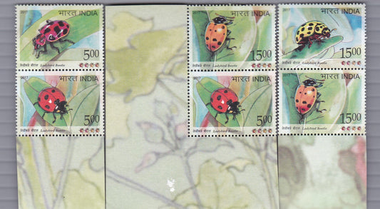 India-Ladybird Beetle Setenant Pairs-3 Varieties.