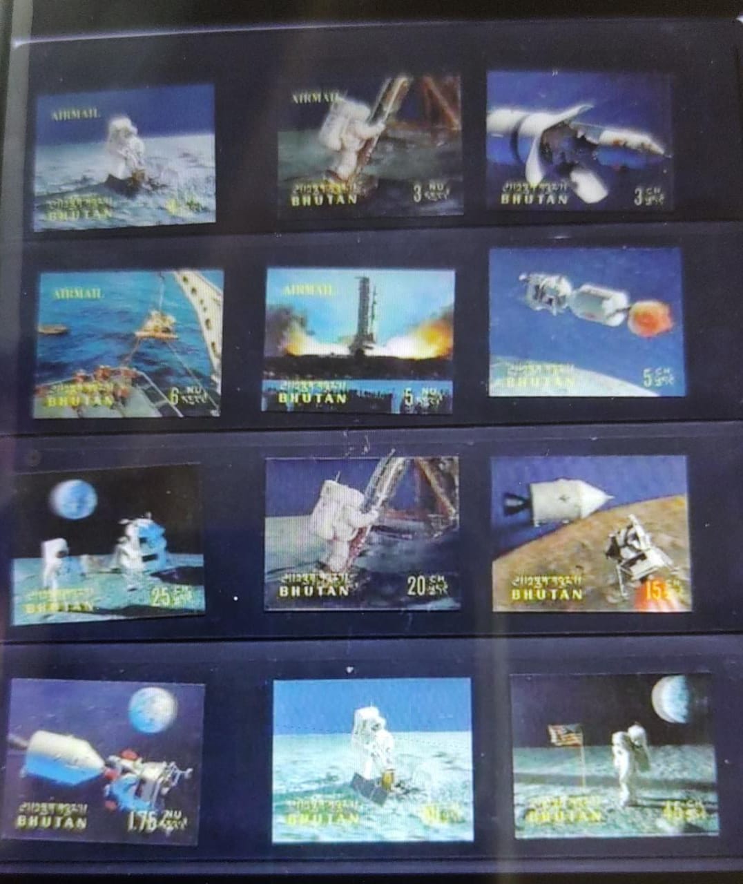 Bhutan 3D Moon Landing set of 12 values.